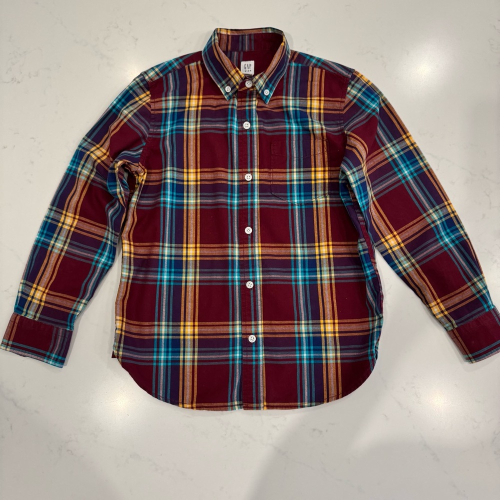 GAP Kids Boys button down long sleeve plaid cotton shirt Large
